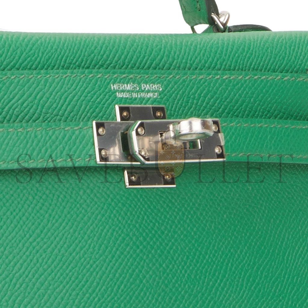 H**mes master mini kelly ii epsom comic green silver buckle (19*12*5.5cm)